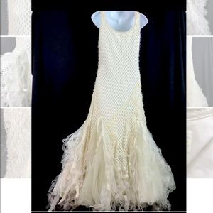 Unique crocheted wedding boho dress Cassandra Stone size 10 street size 8-10